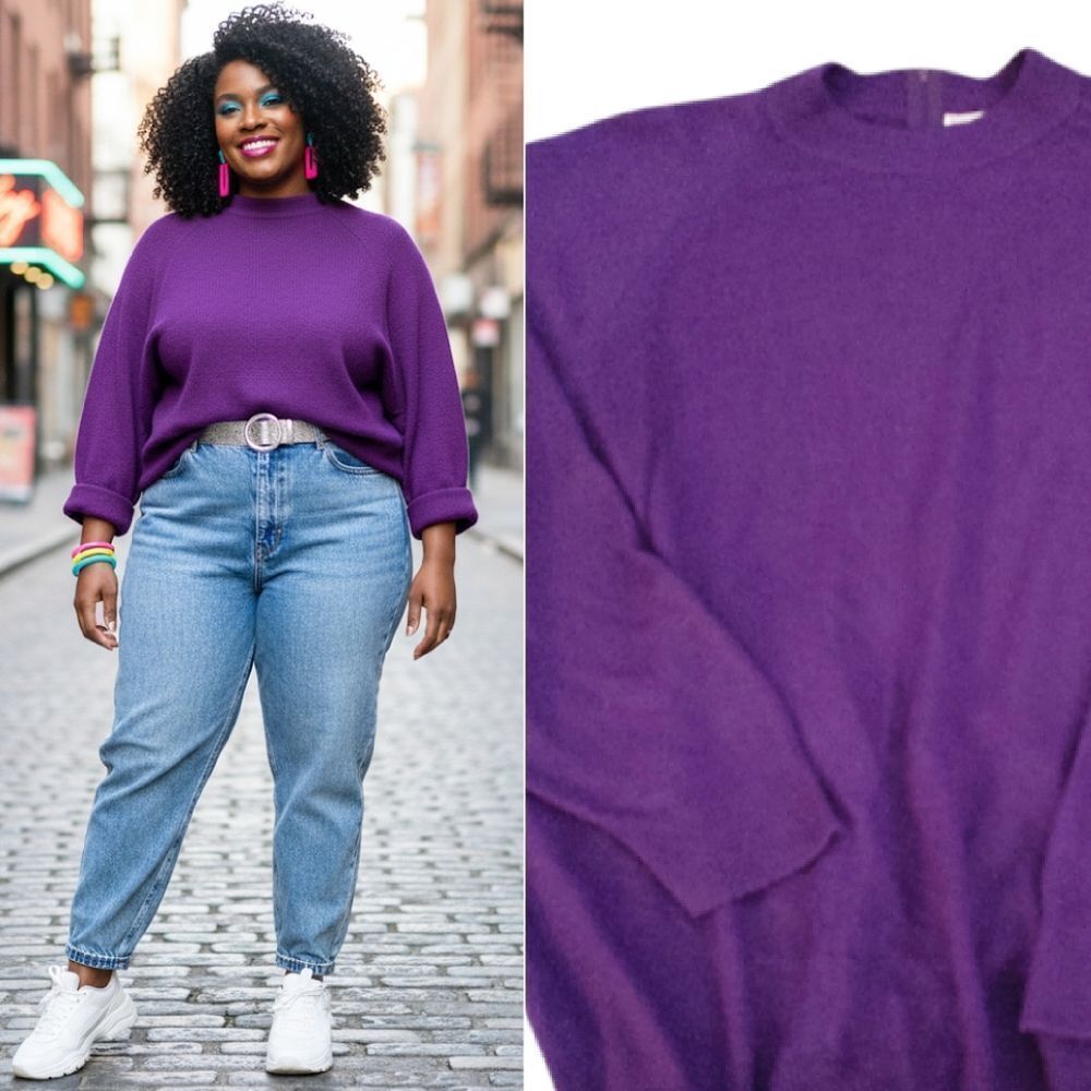 VTG‎ 80s Hampshire Studio Purple Mock Neck Acrylic Sweater Plus 26W